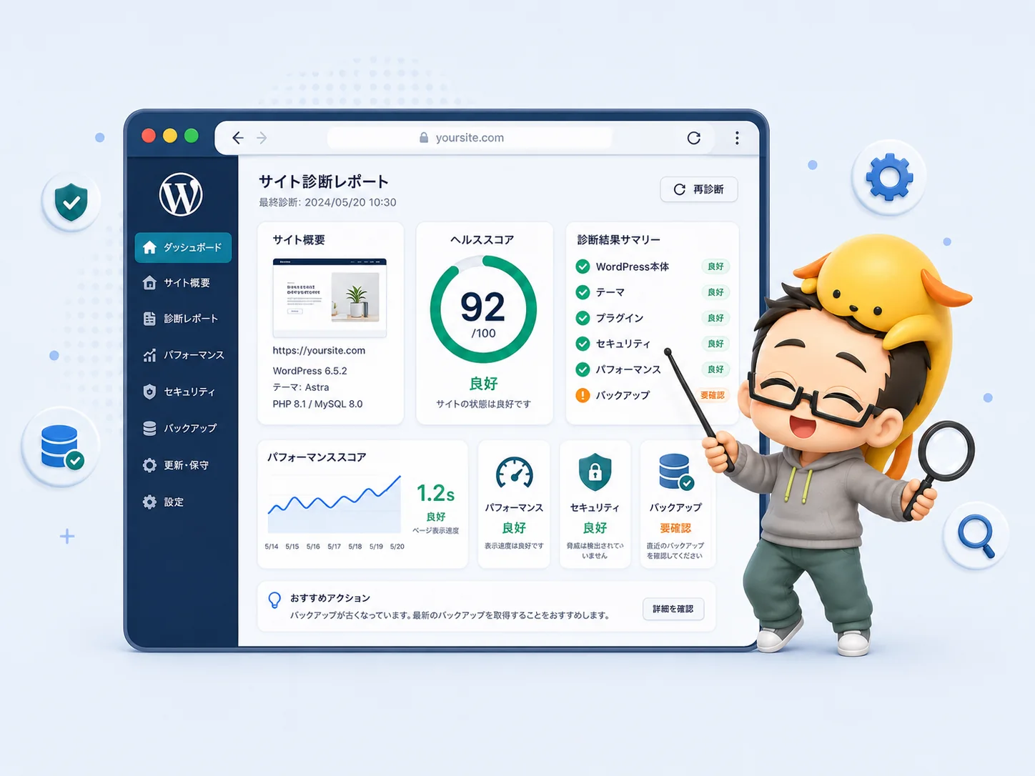 WordPressサイト診断レポートのダッシュボード